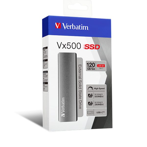Verbatim SSD 120GB disk Vx500, USB 3.1 Gen 2 Solid State Drive externý, šedý