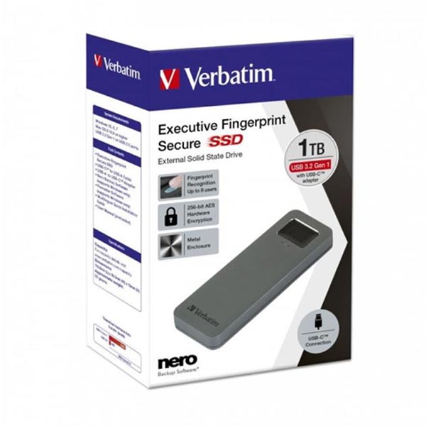 Verbatim SSD 1TB disk USB 3.2 GEN1, USB-C, externý Executive Fingerprint Secure Disk Verbatim SSD 1TB disk USB 3.2 GEN1, USB-C, externý Executive Fingerprint Secure Disk