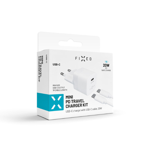 FIXED Mini nabíjací set s USB-C výstupom a USB-C/USB-C kábel, PD, 1 m, 20 W, biela FIXED Mini nabíjací set s USB-C výstupom a USB-C/USB-C kábel, PD, 1 m, 20 W, biela