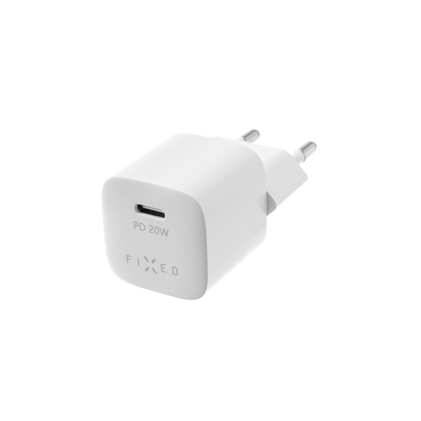 FIXED Mini nabíjací set s USB-C výstupom a USB-C/USB-C kábel, PD, 1 m, 20 W, biela