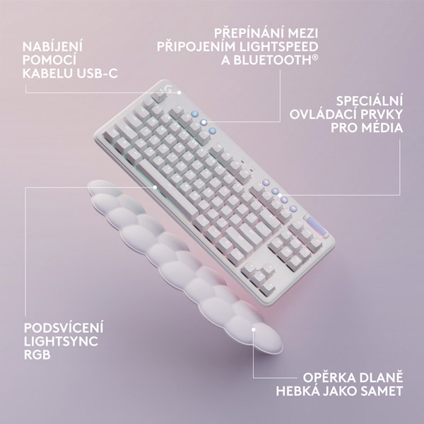 Bezdrôtová herná klávesnica Logitech G715 TKL Tactile (Aurora Collection), biela