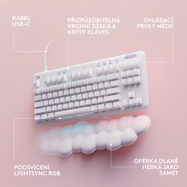 Herná klávesnica Logitech G713 TKL Tactile (Aurora Collection), biela
