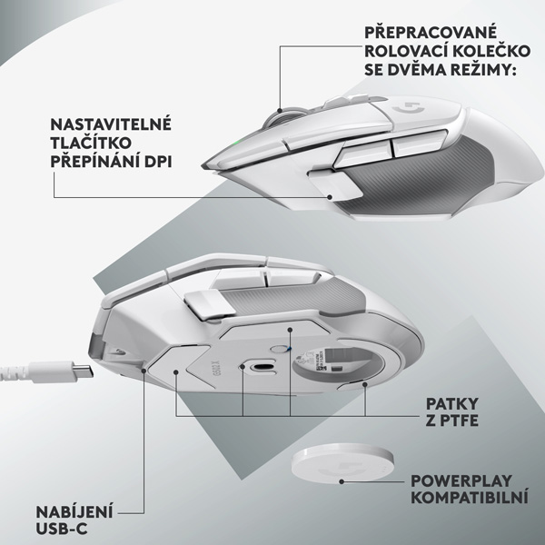 Bezdrôtová herná myš Logitech G502 X Lightspeed, biela