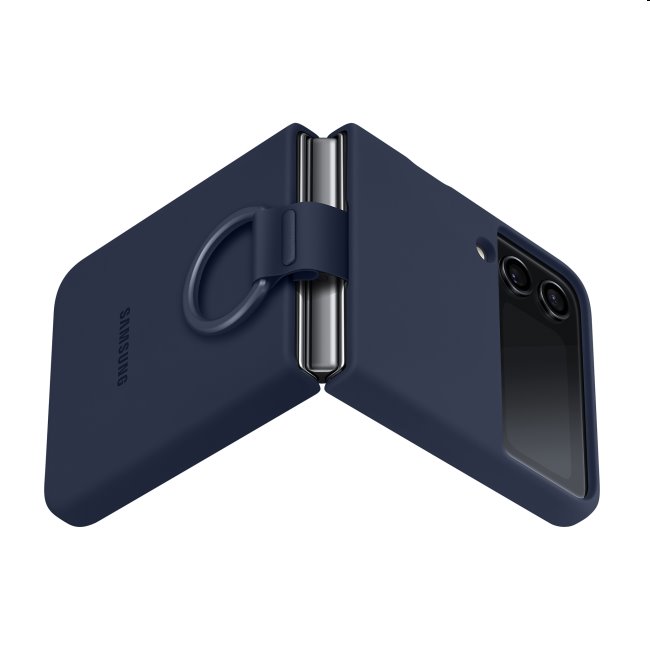 Puzdro Silicone Cover s držiakom na prst pre Samsung Galaxy Z Flip4, navy