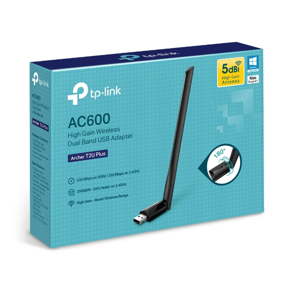 TP-Link Archer T2U Plus, AC600 High Gain Wi-Fi dvojpásmový USB adaptér