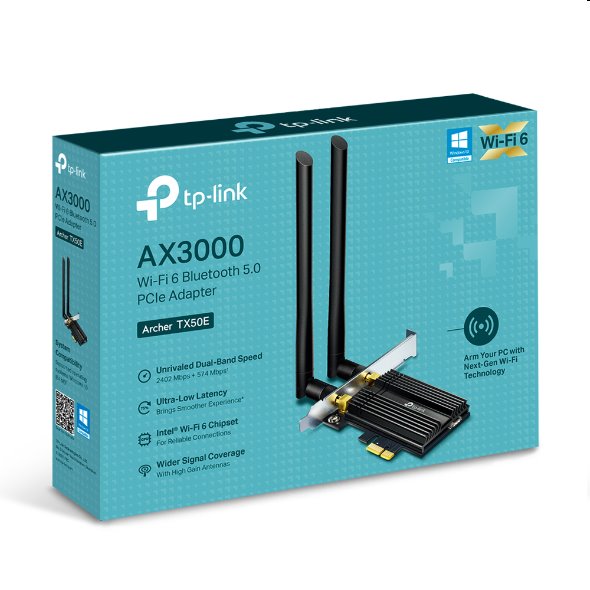 tp-link Archer TX50E, "AX3000 Dual Band Wi-Fi 6 Bluetooth 5.0 PCI Express AdapterSPEED: