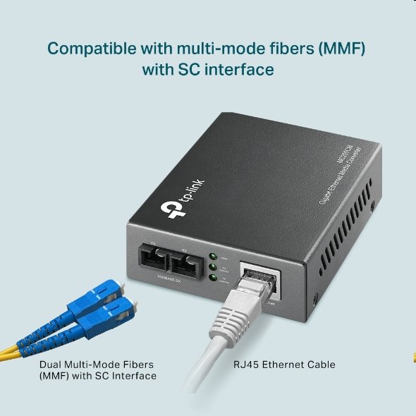 tp-link MC200CM, optický konvertor, 1000Mbps, multi-mode, SC fiber Converter, Full-duplex, up to 0,5km