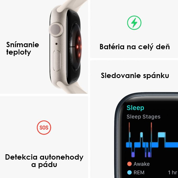 Apple Watch Series 8 GPS 41mm hviezdna biela , hliníkové puzdro so športovým remienkom hviezdna biela