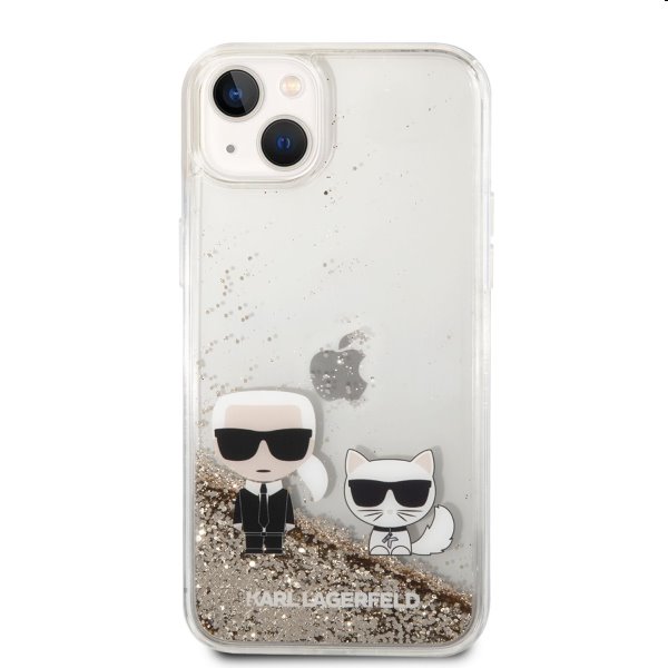 Zadný kryt Karl Lagerfeld Liquid Glitter Karl and Choupette for iPhone 14 Plus, zlatá