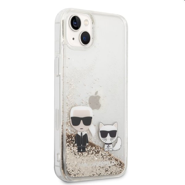 Zadný kryt Karl Lagerfeld Liquid Glitter Karl and Choupette for iPhone 14 Plus, zlatá