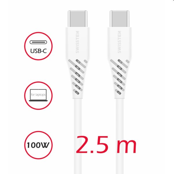 Swissten Dátový a nabíjací kábel TPU USB-C/USB-C, PD,2,5 m, biely Swissten Dátový a nabíjací kábel TPU USB-C/USB-C, PD,2,5 m, biely