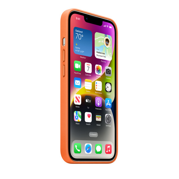 Kožený zadný kryt pre Apple iPhone 14 s MagSafe, oranžová
