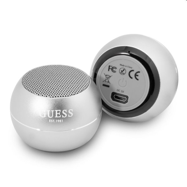 Guess Mini Bluetooth Speaker, strieborný