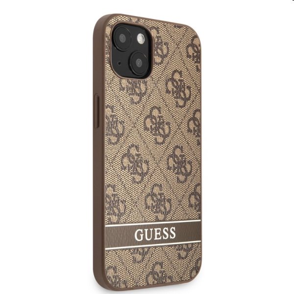 Zadný kryt Guess PU 4G Stripe pre Apple iPhone 13 mini, hnedá