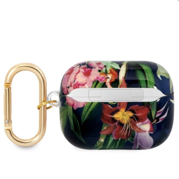 GUESS TPU Flower puzdro s potlačou pre Apple AirPods Pro, modré