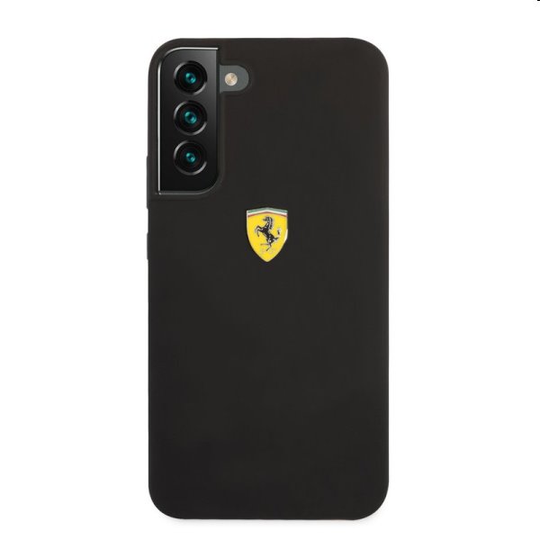 Zadný kryt Ferrari Liquid Silicone Metal Logo pre Samsung Galaxy S22 Plus, čierna