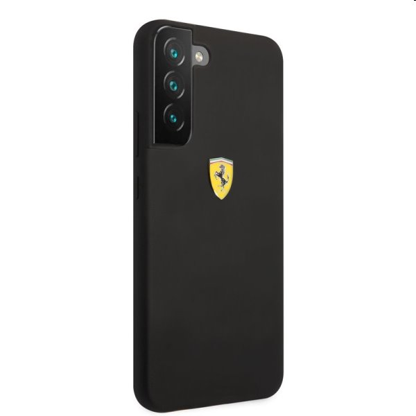 Zadný kryt Ferrari Liquid Silicone Metal Logo pre Samsung Galaxy S22 Plus, čierna