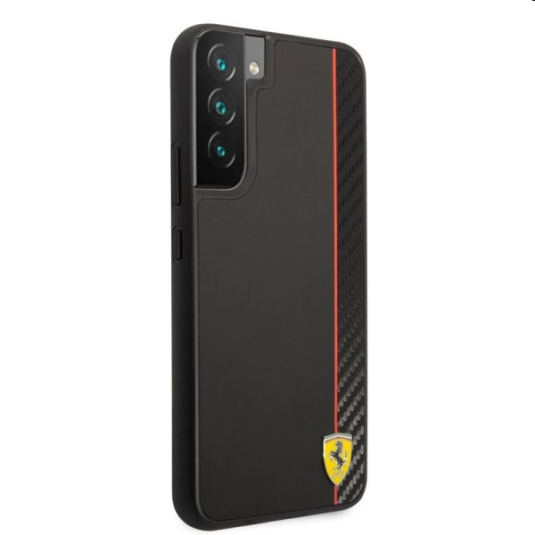 Zadný kryt Ferrari Smooth and Carbon Effect pre Samsung Galaxy S22 Plus, čierna