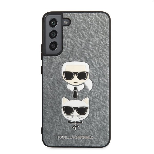 Zadný kryt Karl Lagerfeld PU Saffiano K&C Heads pre Samsung Galaxy S22 Plus, strieborná