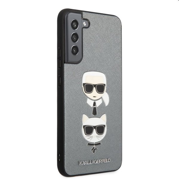 Zadný kryt Karl Lagerfeld PU Saffiano K&C Heads pre Samsung Galaxy S22 Plus, strieborná