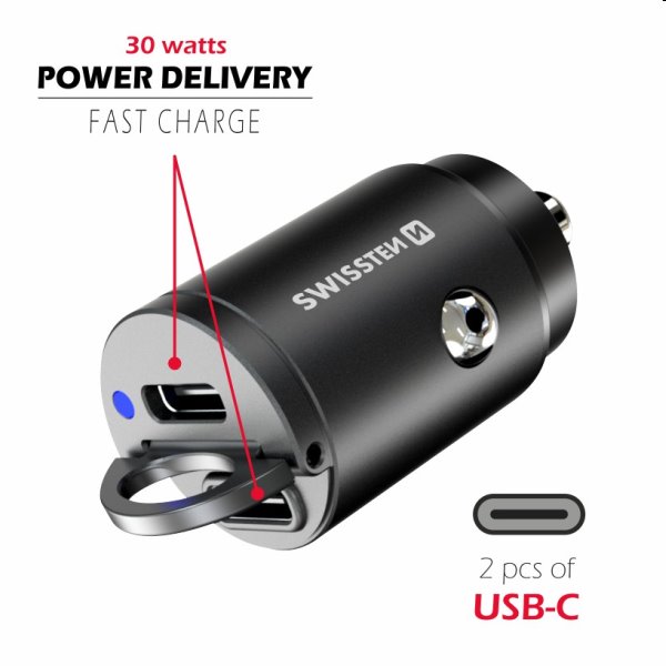 CL nano adaptér Swissten Power Delivery 2 x USB-C 30 W, čierna