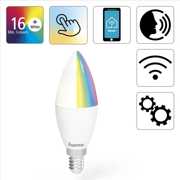 Hama SMART WiFi LED žiarovka, E14, 5,5 W, RGBW, stmievateľná