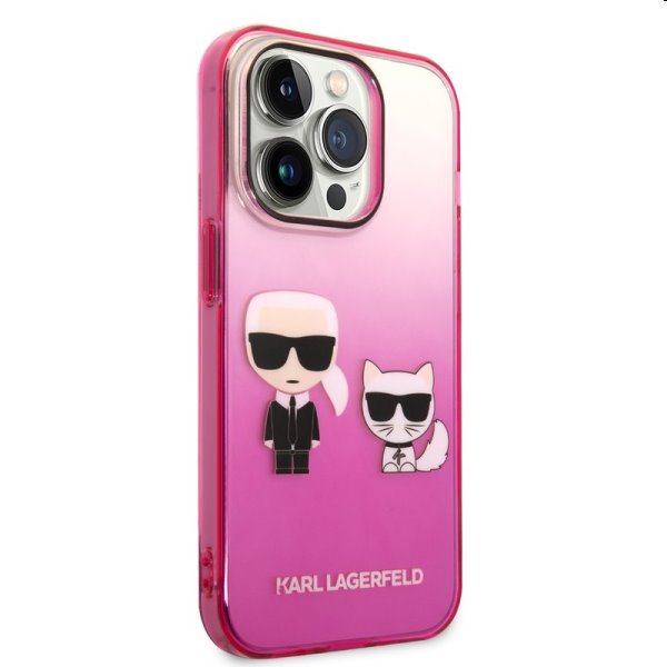Zadný Karl Lagerfeld Gradient Karl and Choupette for iPhone 14 Pro, ružová Zadný Karl Lagerfeld Gradient Karl and Choupette for iPhone 14 Pro, ružová
