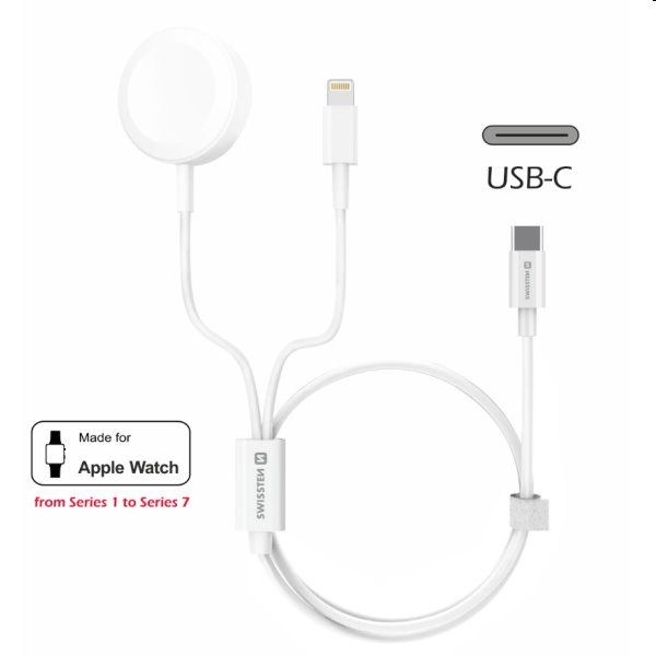 Swissten Nabíjací magnetický kábel 2v1 pre Apple Watch a Lightning 1,2 m, biela Swissten Nabíjací magnetický kábel 2v1 pre Apple Watch a Lightning 1,2 m, biela