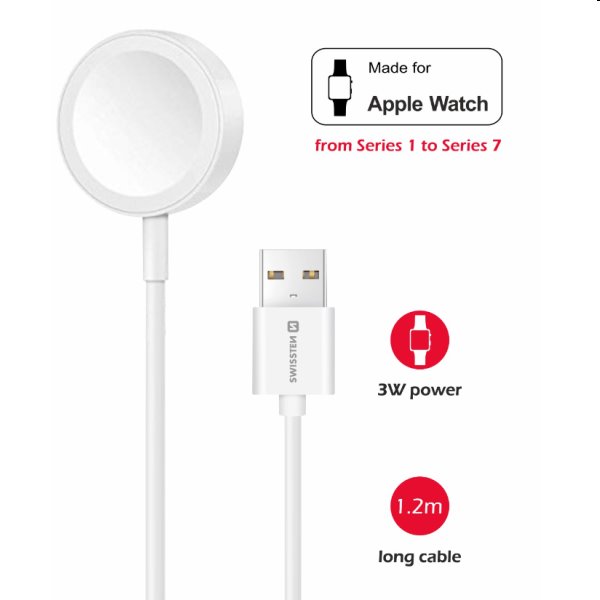 Swissten Nabíjací magnetický kábel pre Apple Watch USB-A 1,2 m, biela Swissten Nabíjací magnetický kábel pre Apple Watch USB-A 1,2 m, biela