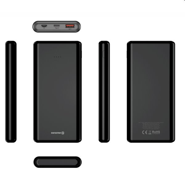 Swissten Power Line powerbanka 10 000 mAh 20 W, PD, čierna Swissten Power Line powerbanka 10 000 mAh 20 W, PD, čierna