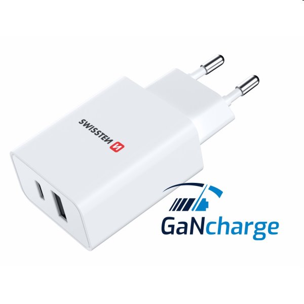 Sieťový Adaptér Swissten 1 x USB-C a 1 x USB 30 W, PD, biela Sieťový Adaptér Swissten 1 x USB-C a 1 x USB 30 W, PD, biela