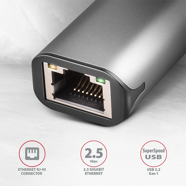 AXAGON ADE-25RC Type-C USB3.2 Gen 1 - 2.5 gigabitový Ethernet 10/100/1000/2500 adaptér, titánová sivá AXAGON ADE-25RC Type-C USB3.2 Gen 1 - 2.5 gigabitový Ethernet 10/100/1000/2500 adaptér, titánová sivá