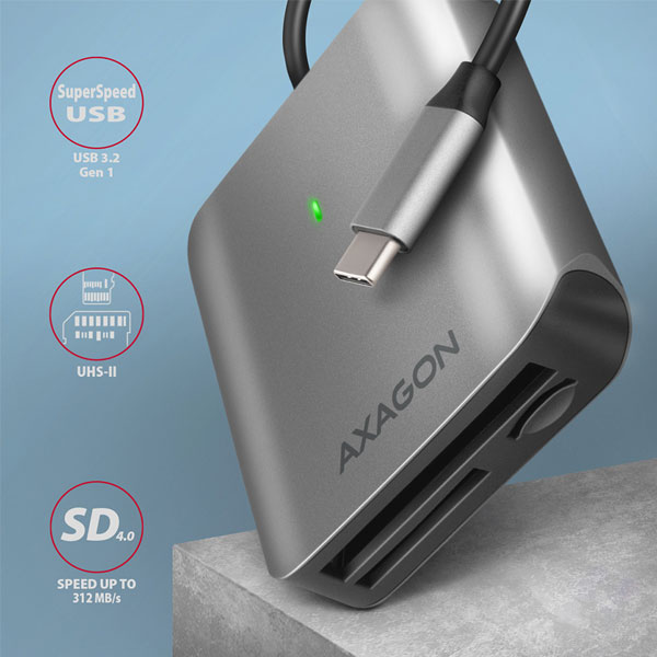 AXAGON CRE-S3 Externá čítačka kariet USB-A 3.2 Gen 1, 3-slot & lun SD/microSD/CF, podpora UHS-II