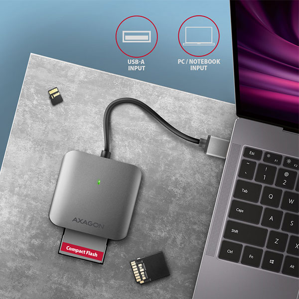 AXAGON CRE-S3 Externá čítačka kariet USB-A 3.2 Gen 1, 3-slot & lun SD/microSD/CF, podpora UHS-II