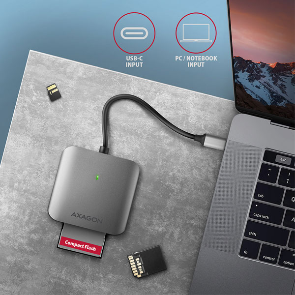 AXAGON CRE-S3C Externá čítačka kariet USB-C 3.2 Gen 1, 3-slot & lun SD/microSD/CF, podpora UHS-II