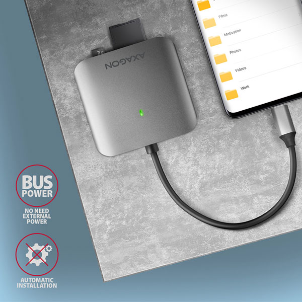AXAGON CRE-S3C Externá čítačka kariet USB-C 3.2 Gen 1, 3-slot & lun SD/microSD/CF, podpora UHS-II AXAGON CRE-S3C Externá čítačka kariet USB-C 3.2 Gen 1, 3-slot & lun SD/microSD/CF, podpora UHS-II