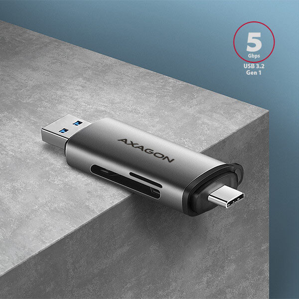 AXAGON CRE-SAC External USB 3.2 Gen1 Type-C+Type-A čítačka pamäťových kariet, 2 sloty SD/microSD AXAGON CRE-SAC External USB 3.2 Gen1 Type-C+Type-A čítačka pamäťových kariet, 2 sloty SD/microSD