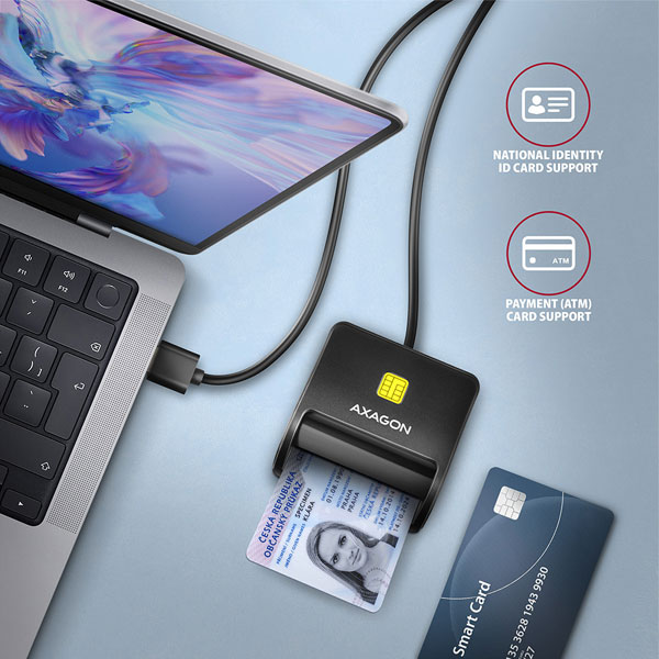 AXAGON CRE-SM3SD USB smart karty & SD/microSD/SIM card čítačka kariet