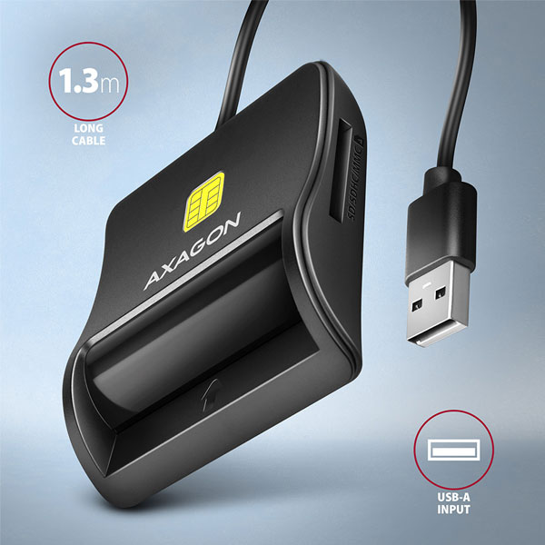 AXAGON CRE-SM3SD, USB-A FlatReader 4-slot čítačka kariet ID card (eID klient) + SD/microSD/SIM, 1,3 m kábel