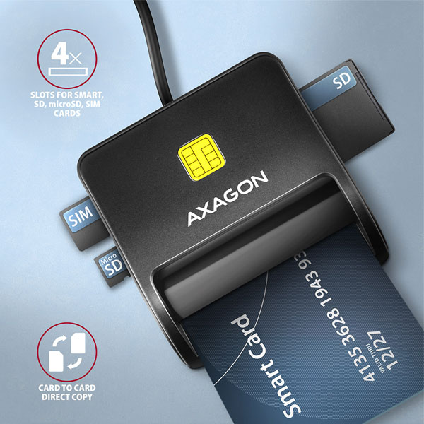 AXAGON CRE-SM3SD USB smart karty & SD/microSD/SIM card čítačka kariet
