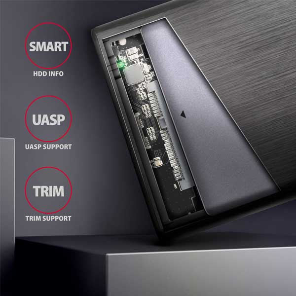 AXAGON EE25-A6C USB-C 3.2 Gen 1 - SATA 6G 2.5" externý kovový box RAX bez skrutiek, čierny