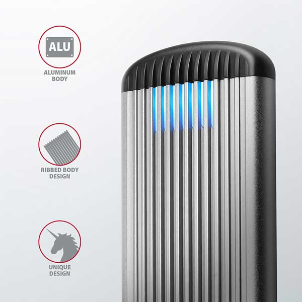 AXAGON EEM2-SA USB micro-B 3.2 Gen 1 - M.2 SATA SSD 30-80mm RIBBED box, bez skrutiek AXAGON EEM2-SA USB micro-B 3.2 Gen 1 - M.2 SATA SSD 30-80mm RIBBED box, bez skrutiek