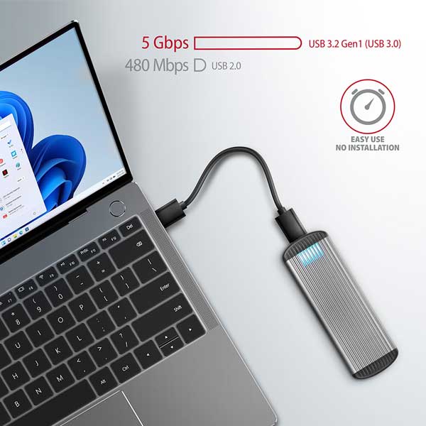 AXAGON EEM2-SA USB micro-B 3.2 Gen 1 - M.2 SATA SSD 30-80mm RIBBED box, bez skrutiek AXAGON EEM2-SA USB micro-B 3.2 Gen 1 - M.2 SATA SSD 30-80mm RIBBED box, bez skrutiek