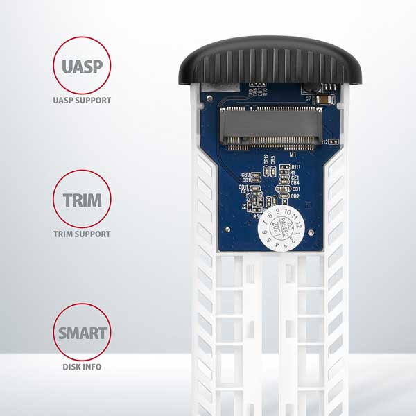AXAGON EEM2-SA USB micro-B 3.2 Gen 1 - M.2 SATA SSD 30-80mm RIBBED box, bez skrutiek AXAGON EEM2-SA USB micro-B 3.2 Gen 1 - M.2 SATA SSD 30-80mm RIBBED box, bez skrutiek