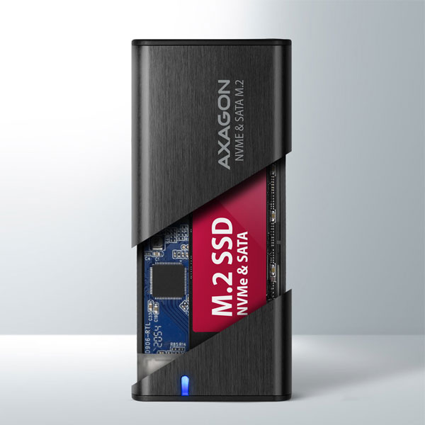 AXAGON EEM2-SB2 USB-C 3.2 Gen 2 - M.2 NVMe a SATA SSD kovový RAW box bez skrutiek, čierny
