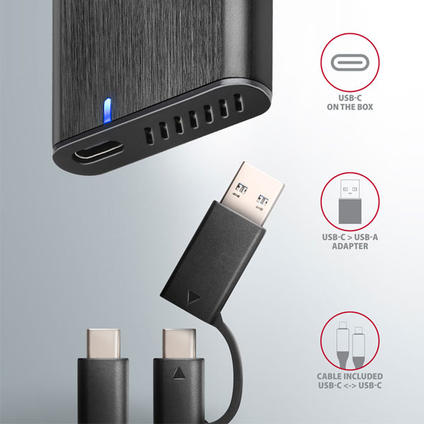 AXAGON EEM2-SB2 USB-C 3.2 Gen 2 - M.2 NVMe a SATA SSD kovový RAW box bez skrutiek, čierny AXAGON EEM2-SB2 USB-C 3.2 Gen 2 - M.2 NVMe a SATA SSD kovový RAW box bez skrutiek, čierny