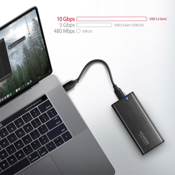 AXAGON EEM2-SB2 USB-C 3.2 Gen 2 - M.2 NVMe a SATA SSD kovový RAW box bez skrutiek, čierny