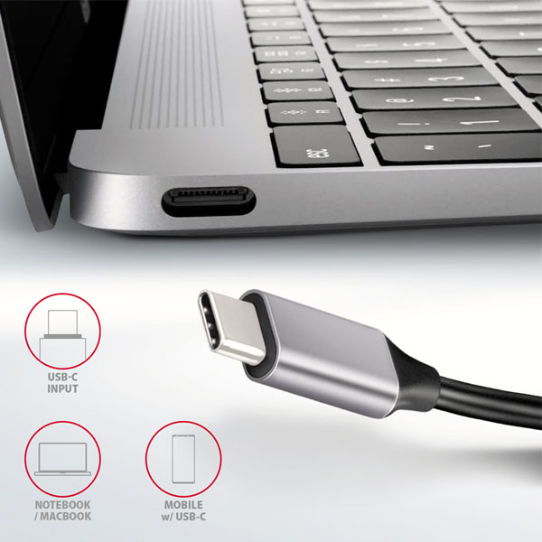 AXAGON HMC-6H4A 4x USB-A + HDMI, USB-C 3.2 Gen 1 hub, PD 100 W, 20 cm USB-C kábel