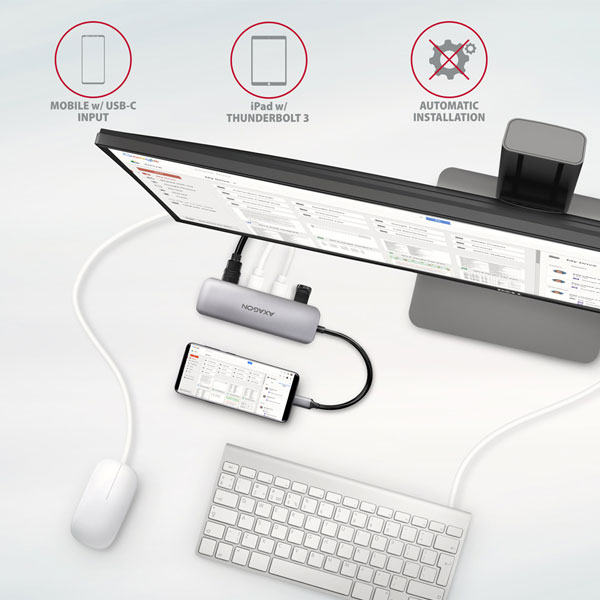 AXAGON HMC-HCR3A 3x USB-A + HDMI + SD/microSD, USB-C 3.2 Gen 1 hub, 20 cm USB-C kábel