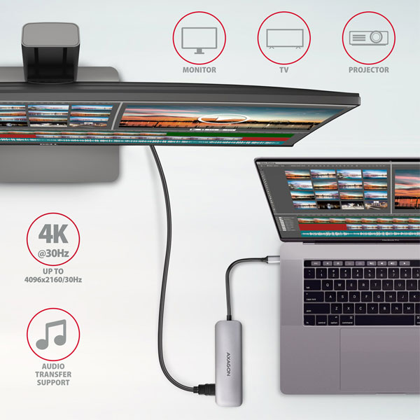 AXAGON HMC-HCR3A 3x USB-A + HDMI + SD/microSD, USB-C 3.2 Gen 1 hub, 20 cm USB-C kábel AXAGON HMC-HCR3A 3x USB-A + HDMI + SD/microSD, USB-C 3.2 Gen 1 hub, 20 cm USB-C kábel
